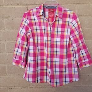 DICKIES Button Up Pink Plaid Shirt. Sz M
